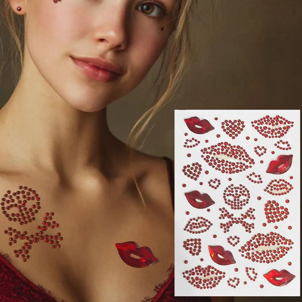 Red Heart Rhinestone Face Gems – Valentine's Day Body Stickers Face Gems Stickers Oasis Select