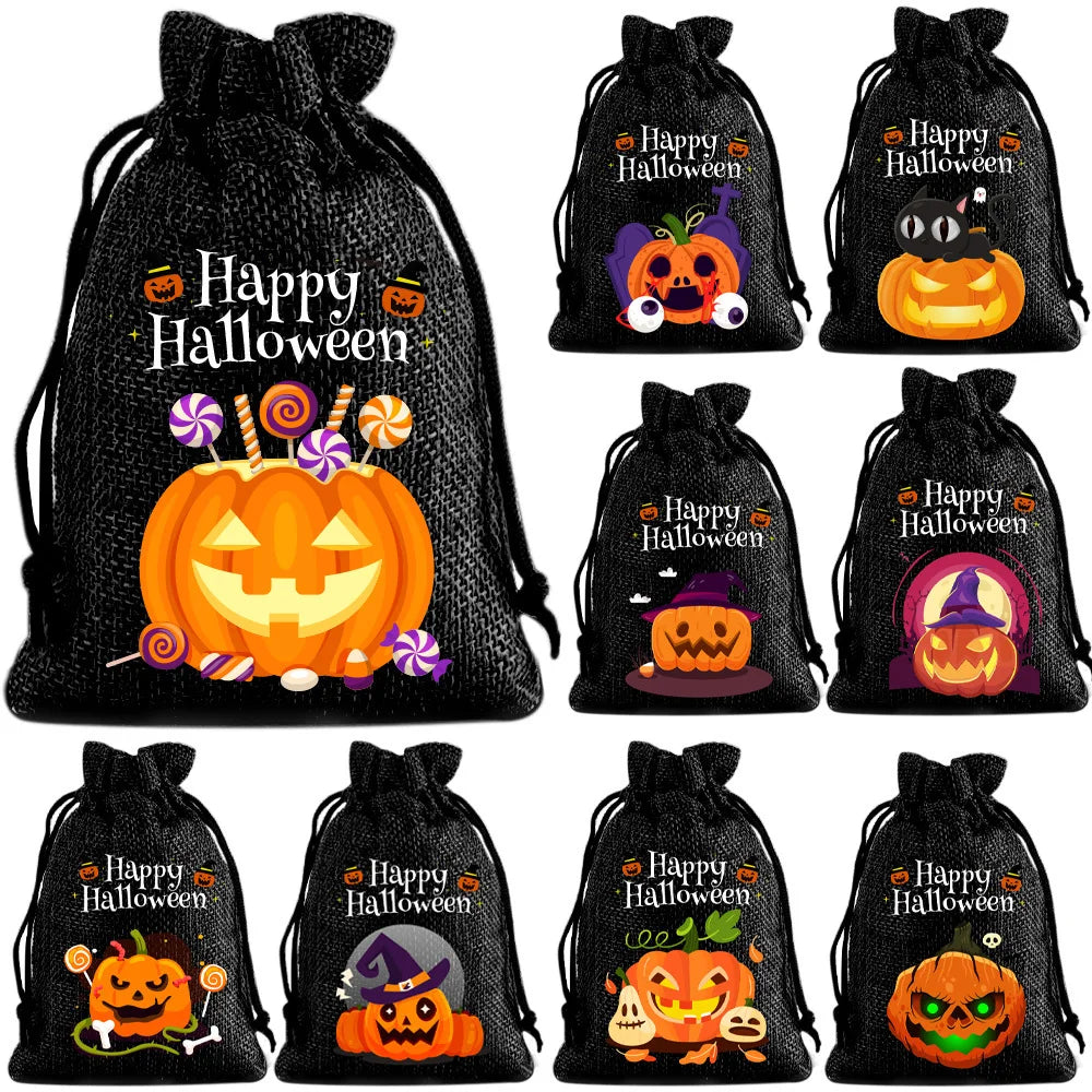 StoBag 12pcs Wholesale Halloween Linen Bag Gift Candy Packaging Drawstring Small Storage Kids Child Pouches Trick or Treat Party Oasis Select