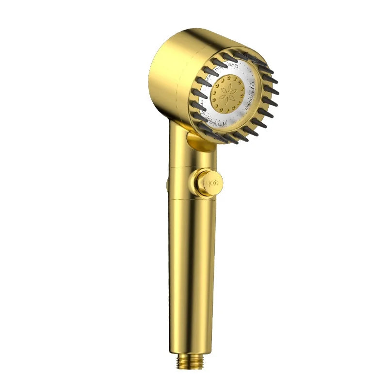 High Pressurized Filter Gold Shower Head 3 Modes Adjustable Spray With Massage Brush Rain Faucet Shower Set Bathroom Accessory Oasis Select Gold Shower
