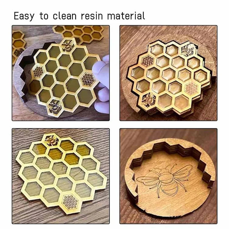 Coasters Set For Drinks With Holder, 4Pcs Honeycomb Shaped Drink Coasters, Mug Coaster For Cold/Hot Drinks Durable Oasis Select