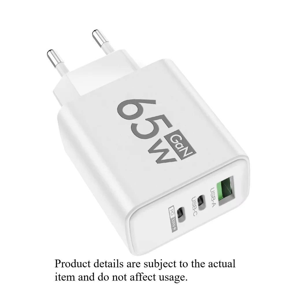 Fast Charging 65W USB-C Charger Charger PD Quick Charge 3.0 Wall For Phone Adapter For iPhone 15 Xiaomi POCO Samsung Oneplus Oasis Select White