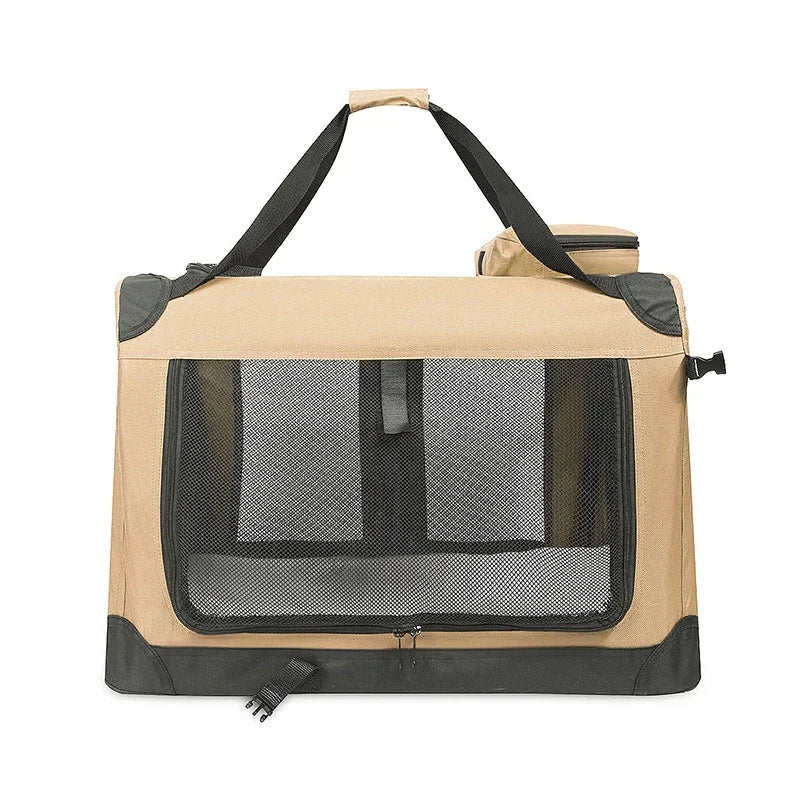 Easy Storage Foldable Soft Dog Crates Kennel 3 Door Soft Sided Travel Pet Car Carrier with Straps Mat for Dogs Cats Rabbits Oasis Select Dark Khaki 50x35x35cm