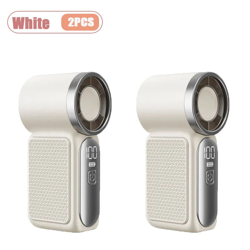 Long Lasting Turbo Mini Handheld Fan USB Rechargeable Portable Outdoor Small Fan High Speed Powerful Airflow Cooling Gadget Oasis Select White-2PCS