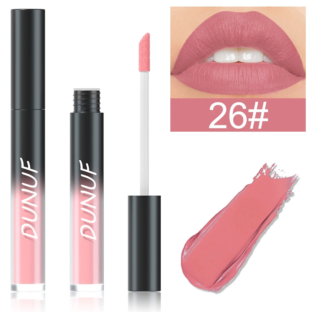 DUNUF Matte Lip Gloss – 32 Colors, Long-Lasting & Moisturizing