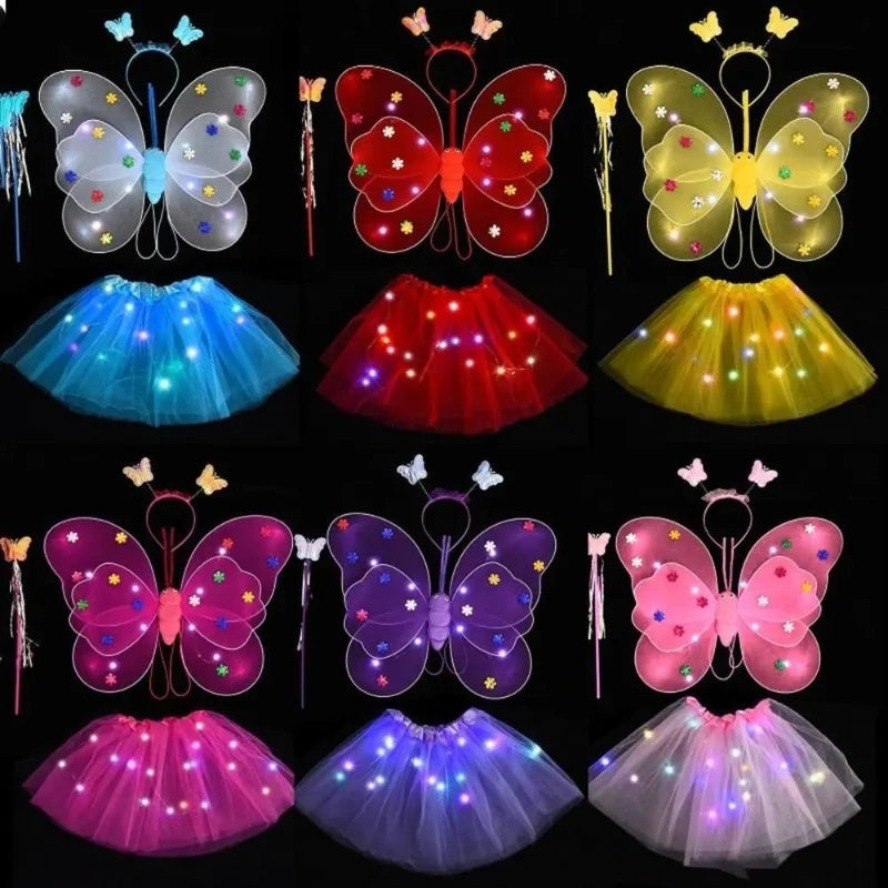 Luminous Wings Flashing Butterfly Skirt Lights Suit LED Children Costume Girls Angel Fairy Prop Photography Performance Wear Oasis Select