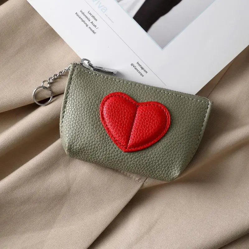 Heart-Shaped PU Leather Coin Purse Keychain Wallet for Women