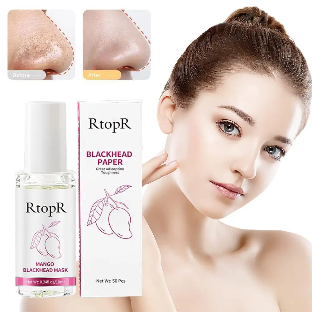 Mango Blackhead Remover Mask Deep Cleans Pores Acne Treatment Serum Peeling Off Face Mask Blackheads Nose Mask 10ml+50pcs Paper Oasis Select