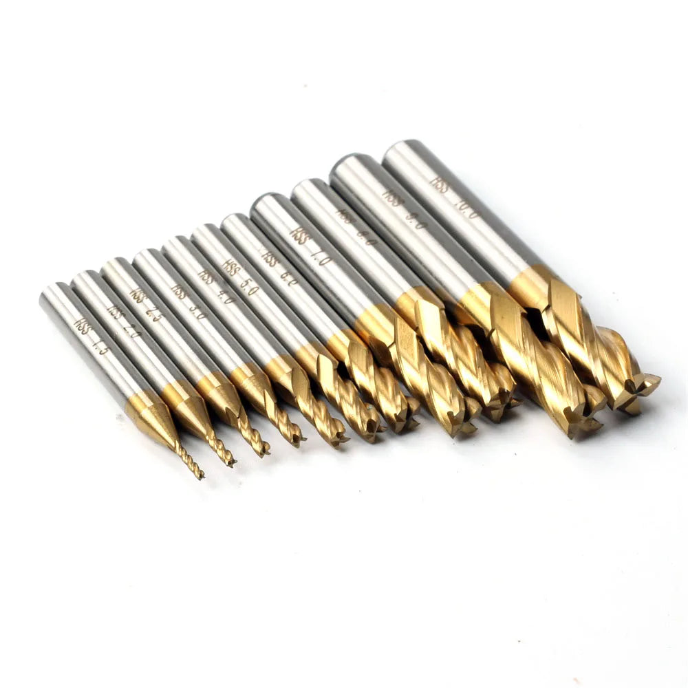 4 Flute Mill HSS Titanium End Mill Set 7/11 Pieces 1.5-1.0 mm CNC Milling Cutter for Wood Metal Steel Milling Oasis Select