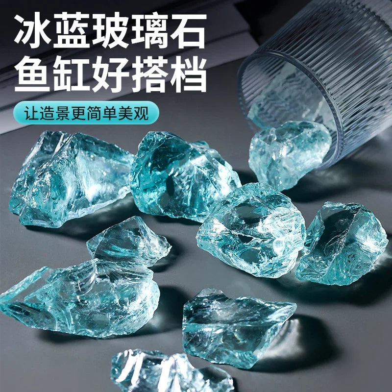Ice Blue Glass Crystal Stone Fish Tank Landscape Decoration Creative Decoration Sky City Scenery Shop Bottom Ornamental Stone Oasis Select