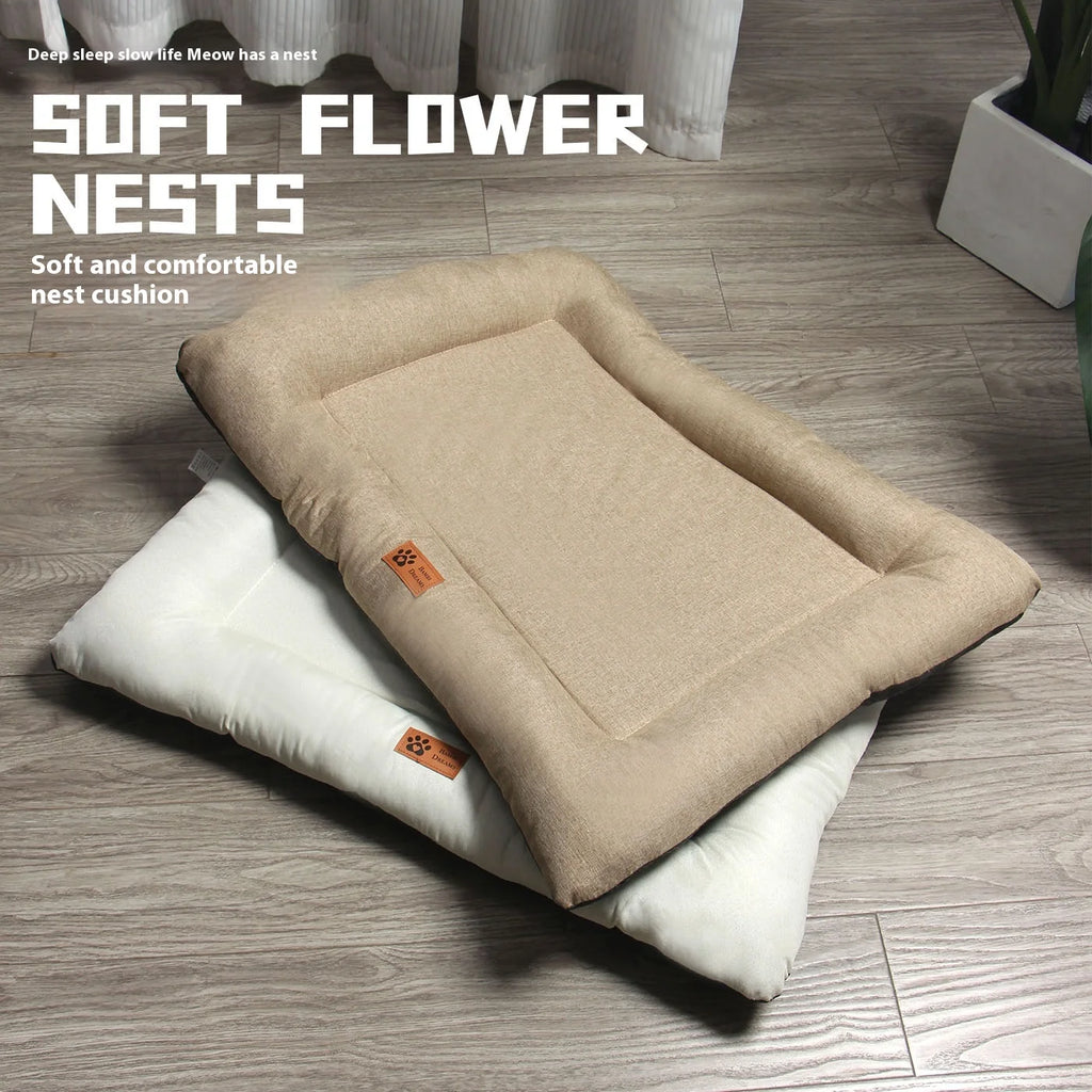 New Square Dog Bed, All-season Pet Bed, Cat Bed, Summer Cotton and Linen Breathable Pet Pad Dog Cooling Mat Oasis Select