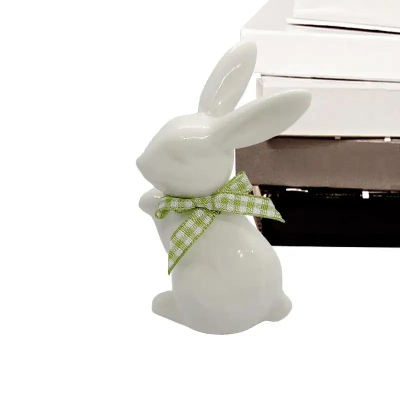 Easter Bunny Ceramics Figurines Porcelain Holiday Rabbit Decoration Sculpture Easter Bunny Sculpture Desk Ornament for Dining Oasis Select