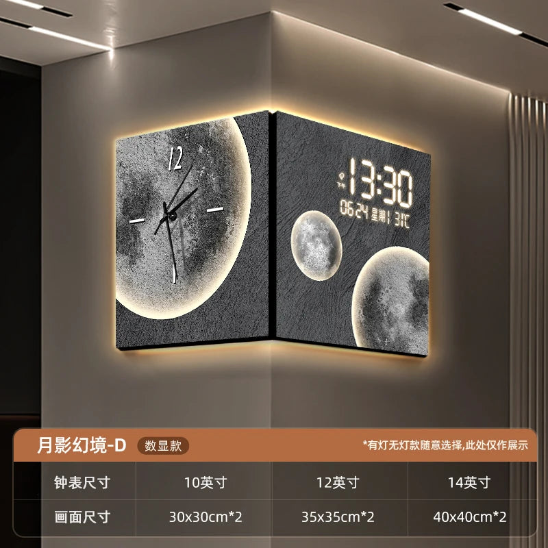 Double Corner Clock Creative Living Room Perpetual Calendar Digital Display Corner Clock Electronic Decorative Wall Clock Oasis Select D 40cm x 40cm Plug in