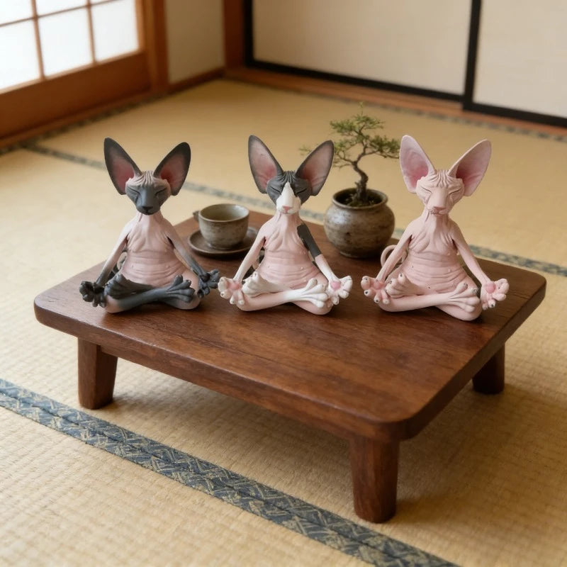 Whimsical Buddha Sphynx Cat Figurine Meditation Yoga Happy Cat Decor Art Sculptures Outdoor Garden Statues Figurine Oasis Select