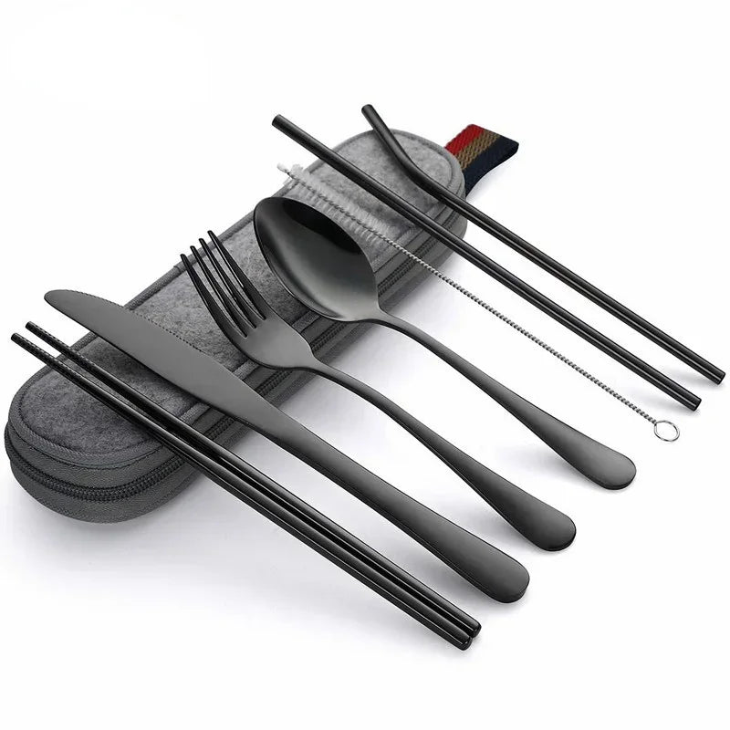 8-Piece Stainless Steel Travel Cutlery Set with Portable Case Travel Cutlery Set Oasis Select black