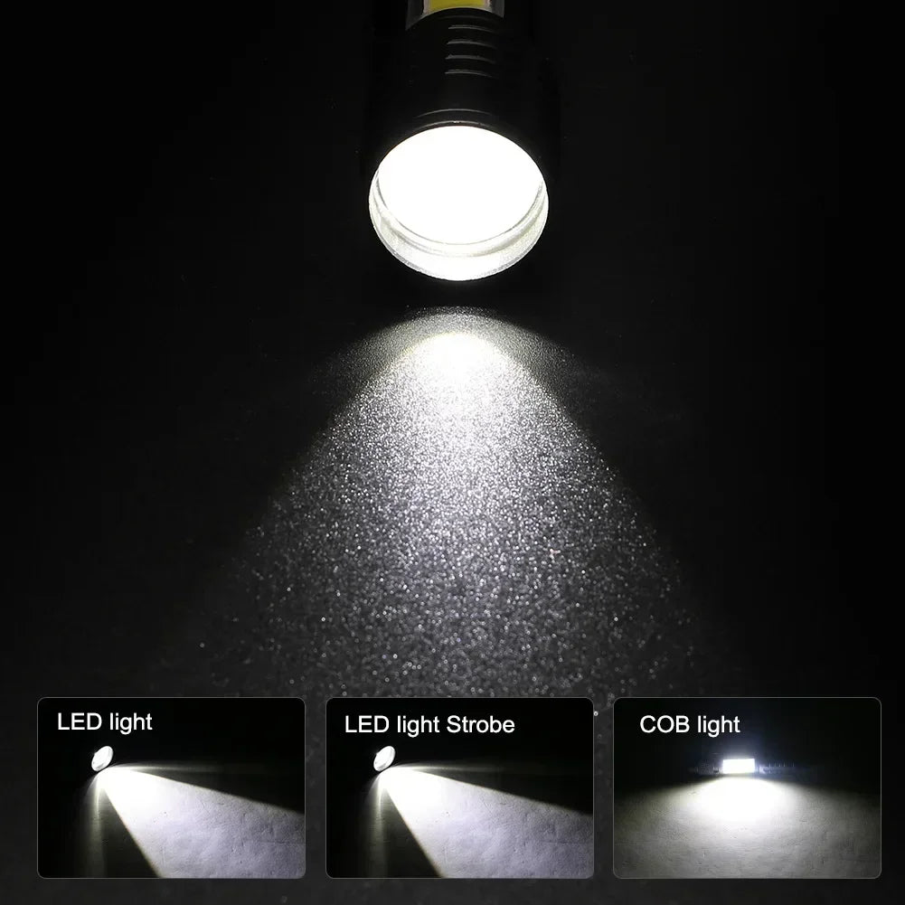 Portable LED Flashlight XPE COB Light Rechargeable Flashlight Built-in Battery Zoom Flashlight 3 Mode Anti-slip And Water Oasis Select