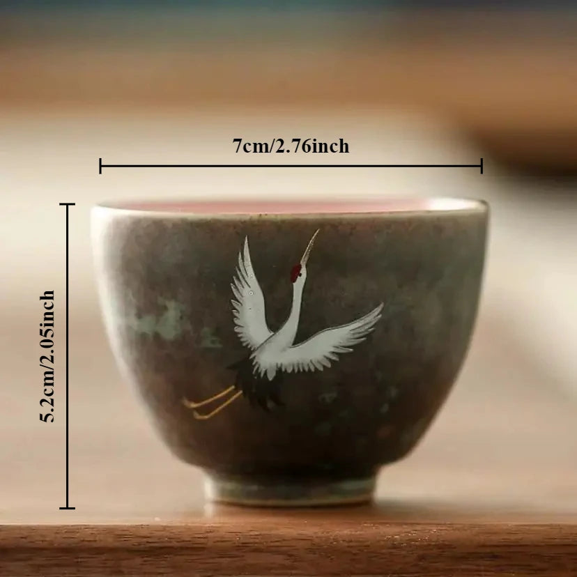 Traditional Chinese Style Tea Cup Flying Crane Pattern Retro Ceramic Teacup Coffee Cup Coarse Pottery Cups Oasis Select A <200ml