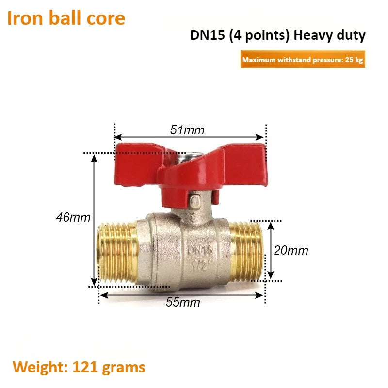 Brass Globe Valve with Butterfly Handle Two-piece 1/4 "3/8" 1/2 "3/4" External Thread, Suitable for Gas, Water, Oil, and Air Oasis Select 4 points DN15 iron Male thread