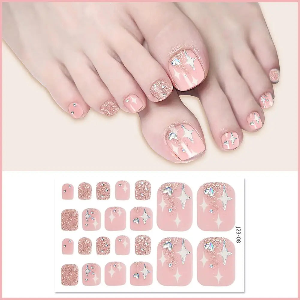 22 Counts Glitter Toe Nail Stickers, Removable Flash Toe Nail Wraps Self Adhesive French Toenail Nail Strips for DIY Manicure Oasis Select 07