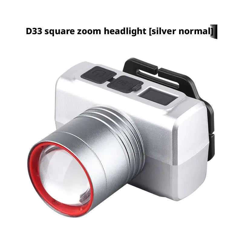High Brightness LED Headlight with Digital Zoom Outdoor Strong Light Charging Headlight Long Endurance for Camping And Hiking Oasis Select D33 silver no sensor