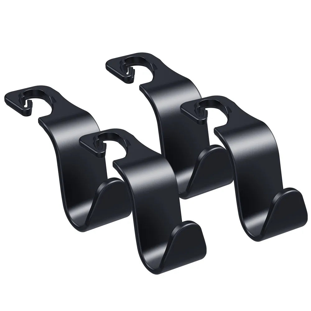 Car Seat Headrest Hook 4 Pack Hanger Universal Vehicle Car Storage Organizer for Handbag Purse Coat fit Universal Vehicle Car Oasis Select Black