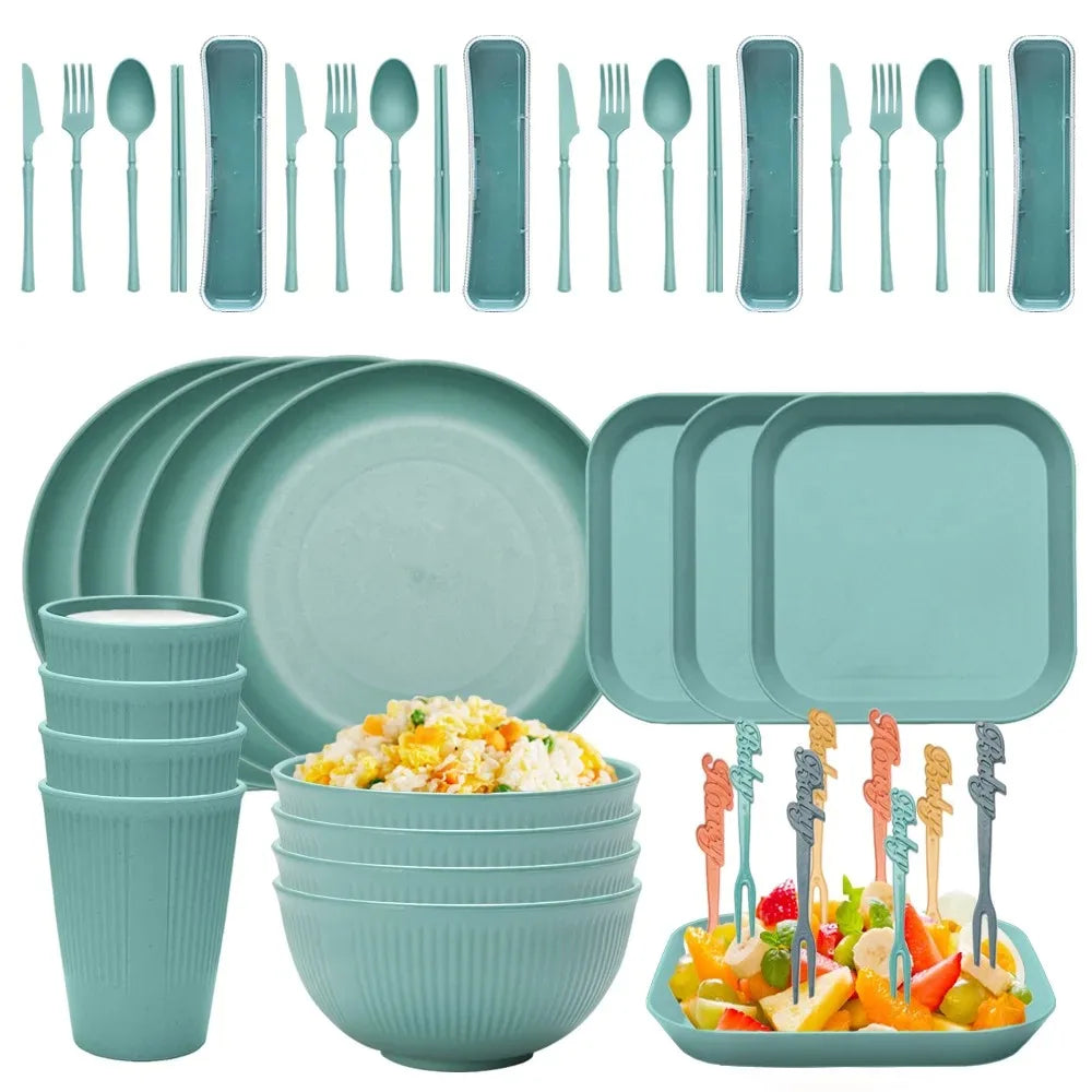 48-Piece Wheat Straw Eco Dinnerware Set for 4 | BPA-Free Dinnerware Set Oasis Select 48PCS green