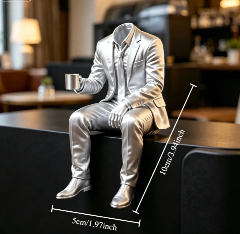 Elegant Coffee Faceless Gentleman Edge Decor Man Sculpture Handcraft Boss Gifts Bookshelf Study Room Ornaments Office Desk Decor Oasis Select Coffee Elite Silver