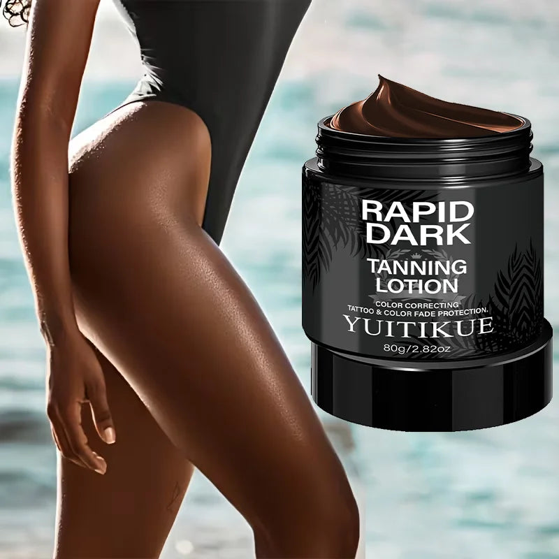 YUITIKUE Rapid Dark Tanning Lotion 80g – Color Correcting Self Tanner for Natural Bronze, AC Room Tan, Healthy Even Glow Oasis Select