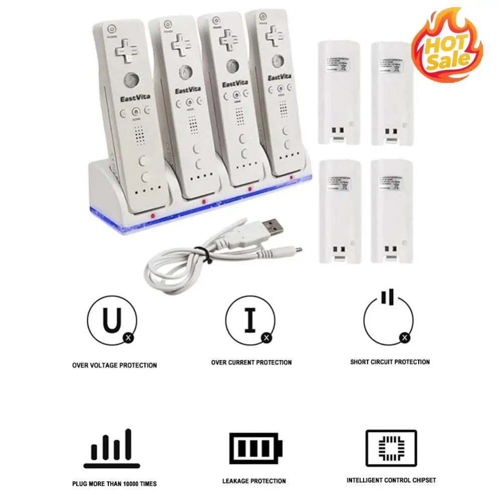 4 Port Charger Charging Stand Dock Station for WII Game Console Battery Powered Oasis Select