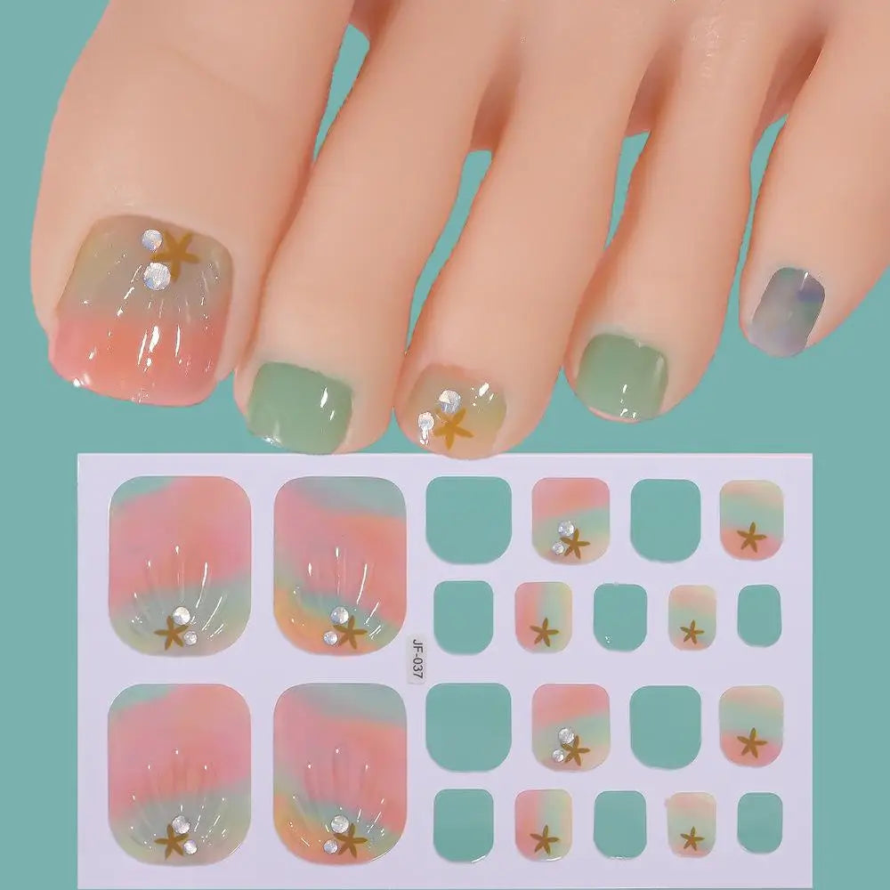 22tips/Sheet Glitter Toenail Stickers Glittering Full Wraps for Summer Pool and Beach for Nail Art and Decorative Nail Decals Oasis Select G