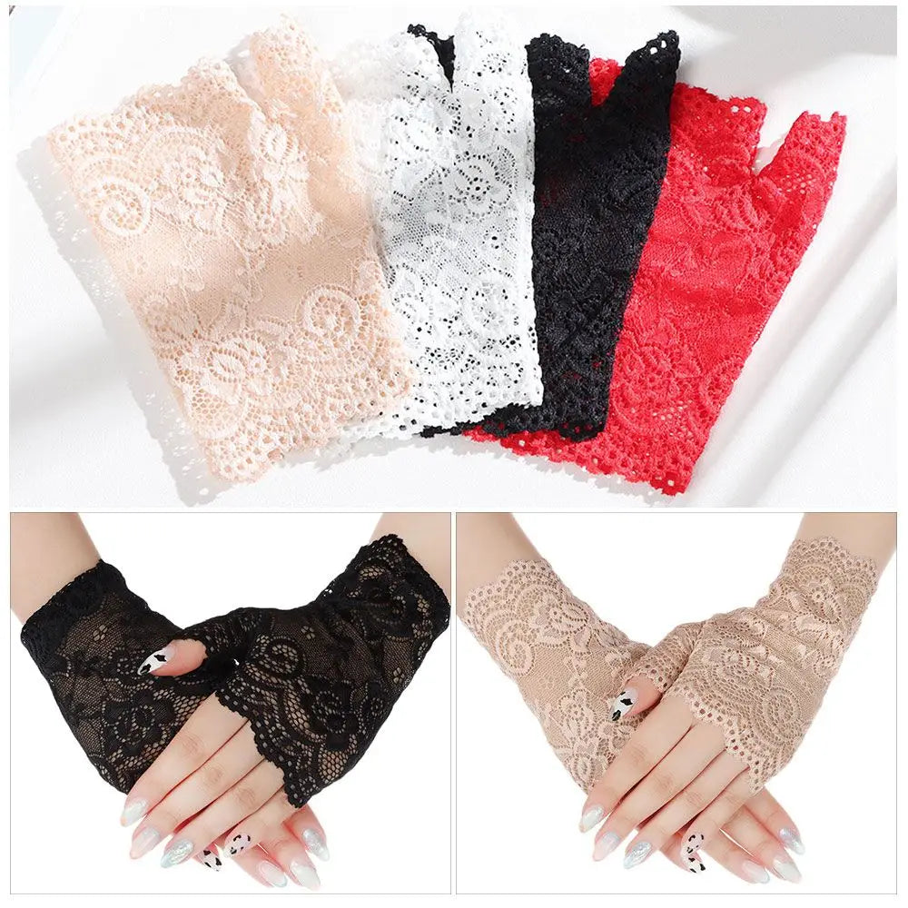 Women Sunscreen Dance Driving Gloves Lace Gloves Short Gloves Fingerless Mittens Oasis Select