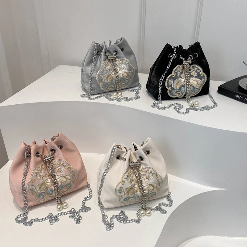 Chinese-Style Canvas Bucket Bag | Women's Retro Shoulder Bag