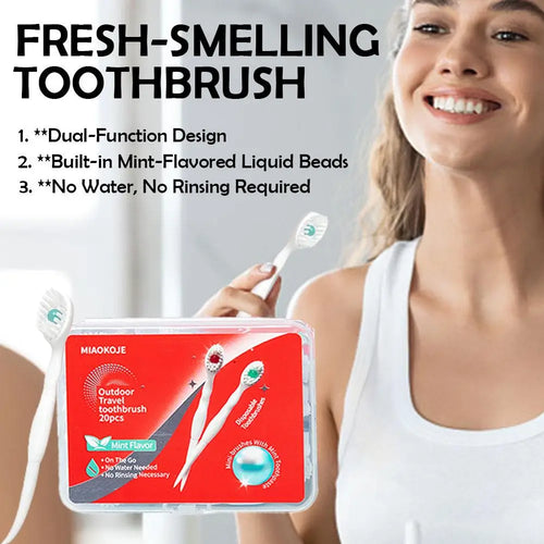 20-Pack Disposable Travel Toothbrush with Mint Burst Beads Disposable Travel Toothbrush Oasis Select
