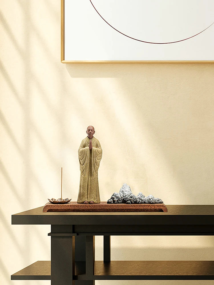 Chinese Zen purple sand little monk decoration home Buddha decorative arts and crafts teahouse tabletop ceramic incense tea pet Oasis Select