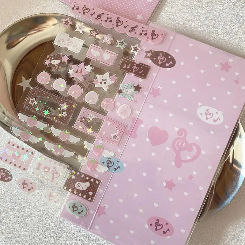 Musical Note & Strawberry Glitter Stickers | Cute DIY Decoration
