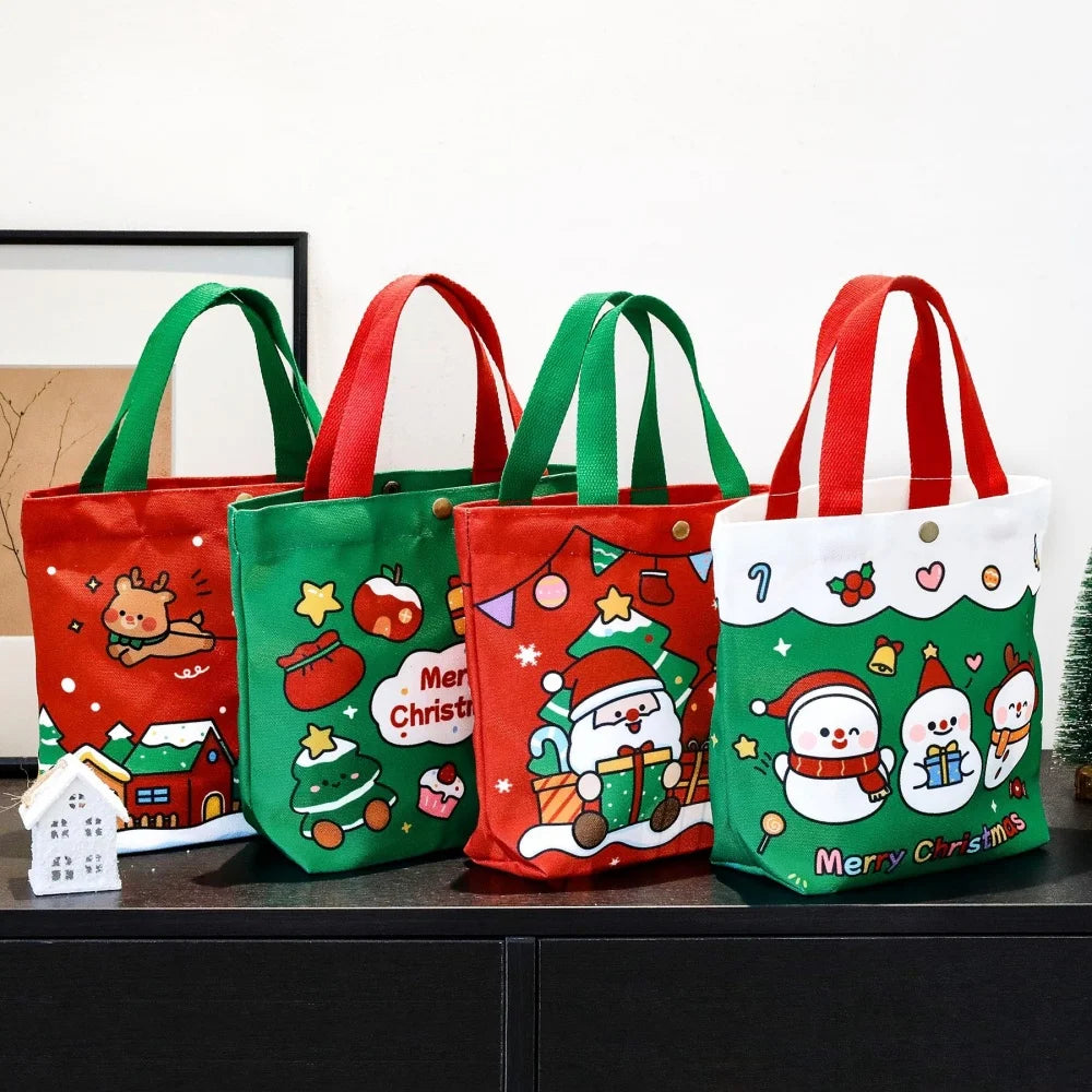 Christmas Canvas Tote Bag | Santa & Elk Festive Gift Bag