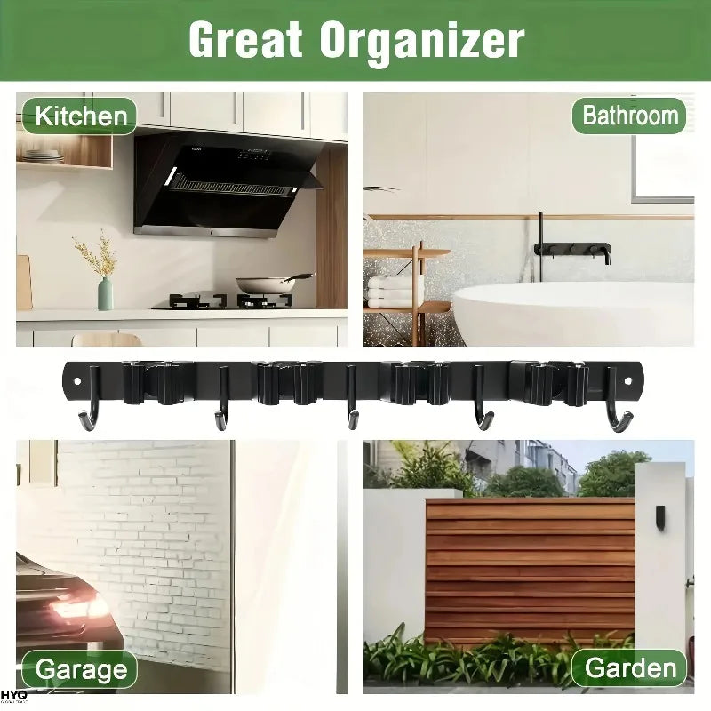 Stainless Steel Mop Holder No Drill Mop Hook Wall Mounted Broom Storage Rack Bathroom Mop Organizer Household Goods Oasis Select