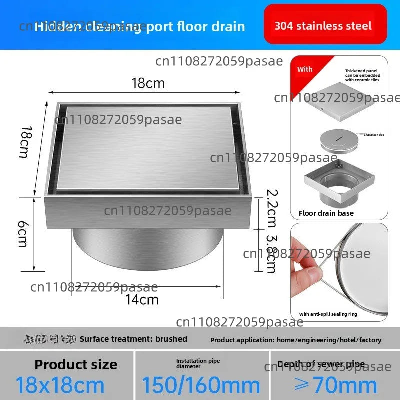 Tile-Inlay Stainless Steel Floor Drain Cleaning Access Port