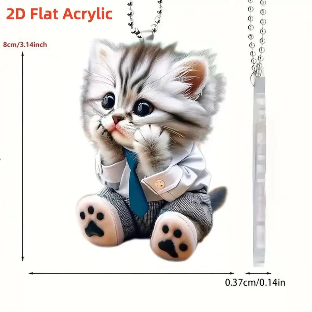 2D Acrylic Funny Cat Christmas Ornament | Santa Hat Pendant