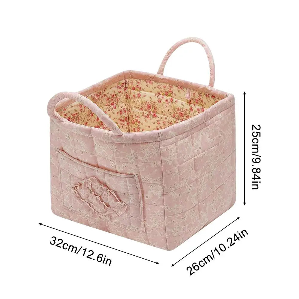 Floral Storage Basket Boho Quilted Tote Storage Organizer Basket For Snack Clothes Toys Foldable Storage Basket Organizer Oasis Select Pinks