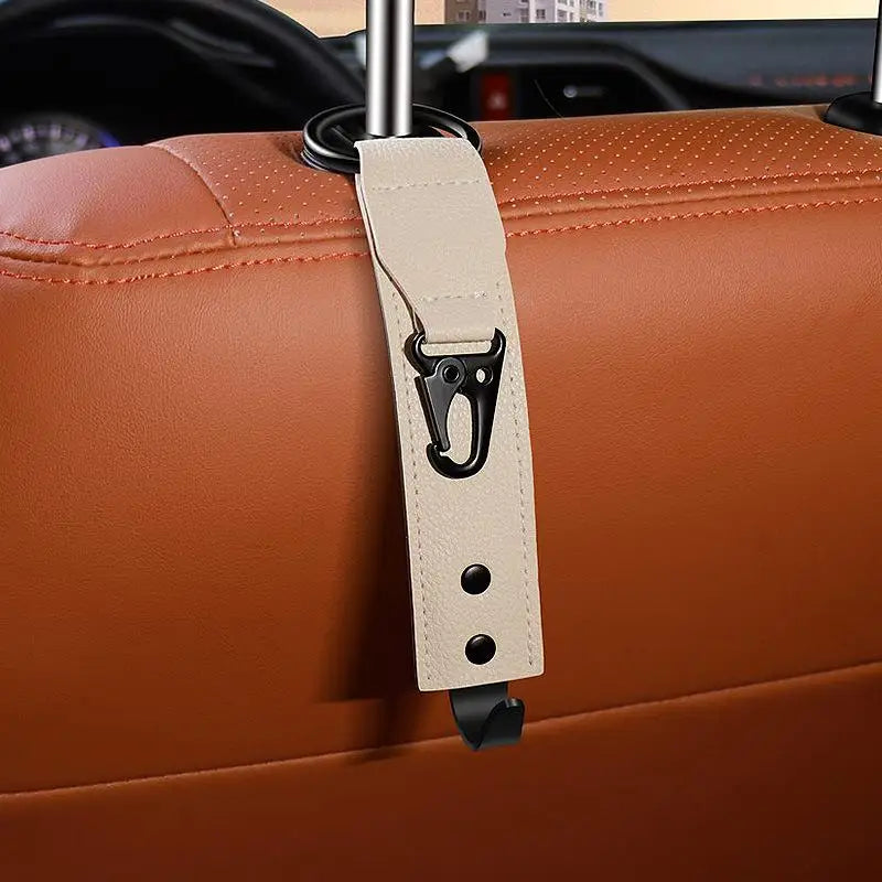 PU Leather Hooks For Car Storage Clips Front Seat Headrest Organizer Holder Auto Fastener Hangers Car Interior Accessories Oasis Select White