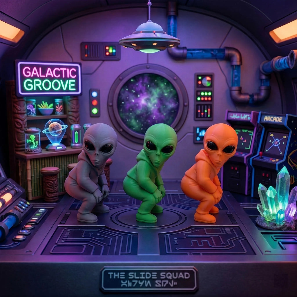 Squatting Hooded Alien Figurine 3D Printed Mini ET Desk Decor Statue Cool Intergalactic Space Ornament for Gaming Office Desktop Oasis Select
