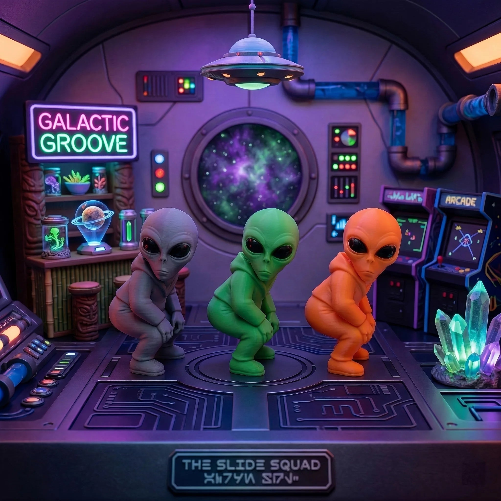 Squatting Hooded Alien Figurine 3D Printed Mini ET Desk Decor Statue Cool Intergalactic Space Ornament for Gaming Office Desktop Oasis Select