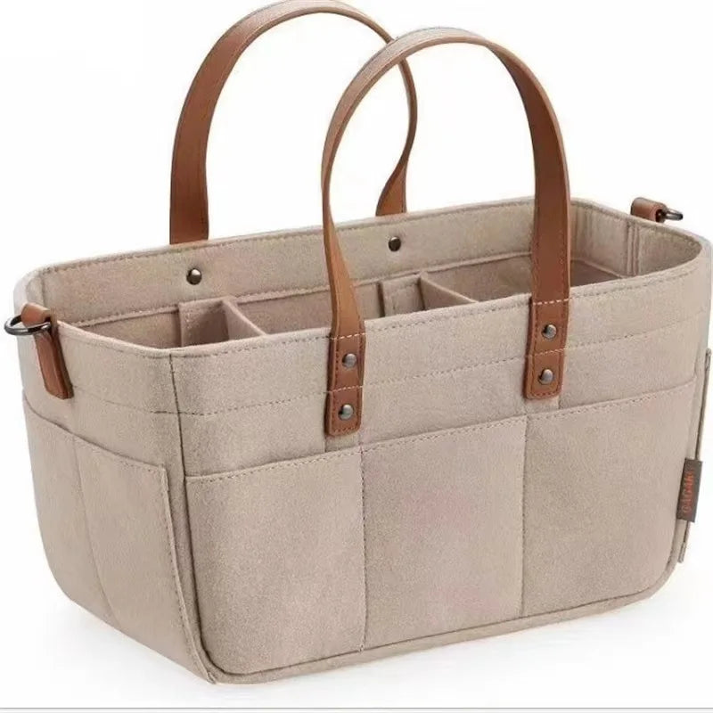 Baby Felt Storage Nursery Organizer Basket Infant Diaper Bag with Handle Caddy Changing Nappy Kids Storage Carrier Large Pocket Oasis Select Khaki