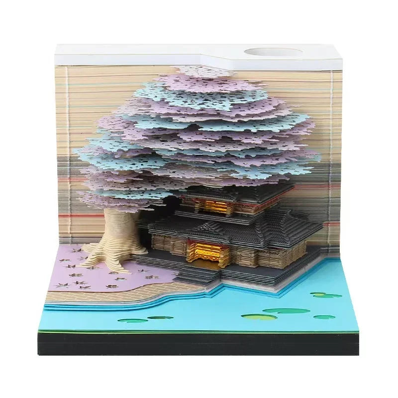Treehouse 3D Desktop Calendar Sticky Notes Creative Crafts Souvenirs Paper Carvings Memo Pad New Year Gifts Office Ornament Oasis Select PR light