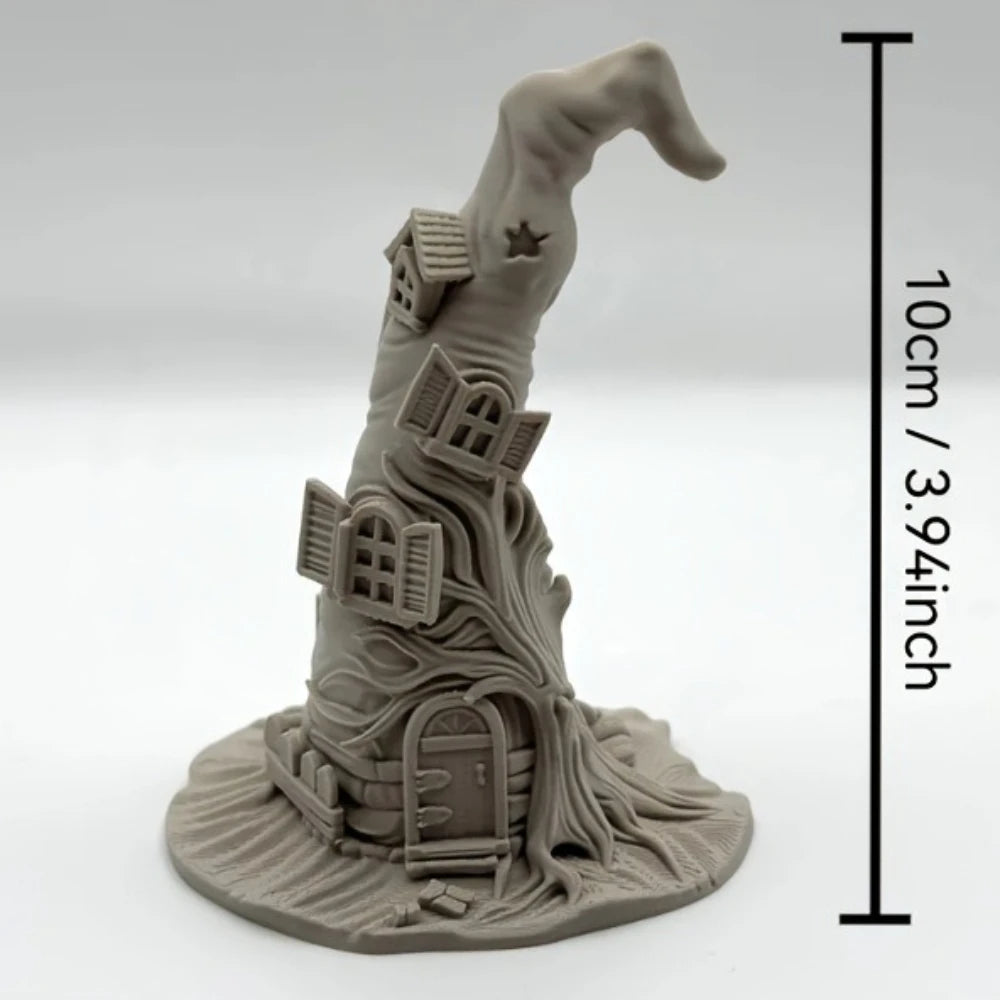 Witch Hat Shaped House Sculpture Desktop Storage Rack Halloween Spooky Cabin Figurine Bedroom Entryway Table Decor Holiday Gifts Oasis Select