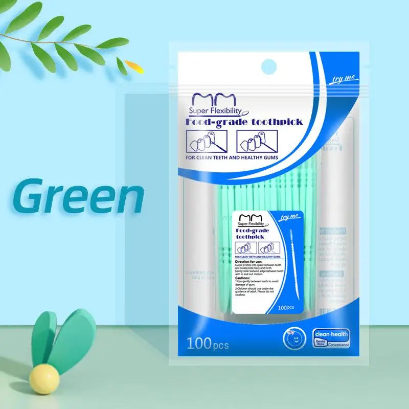 SUSU 100Pcs Portable Ultra Fine Toothpick Disposable Family Box Pick Double Head High End Creative Oral Cleaning Caring Tool Oasis Select Green