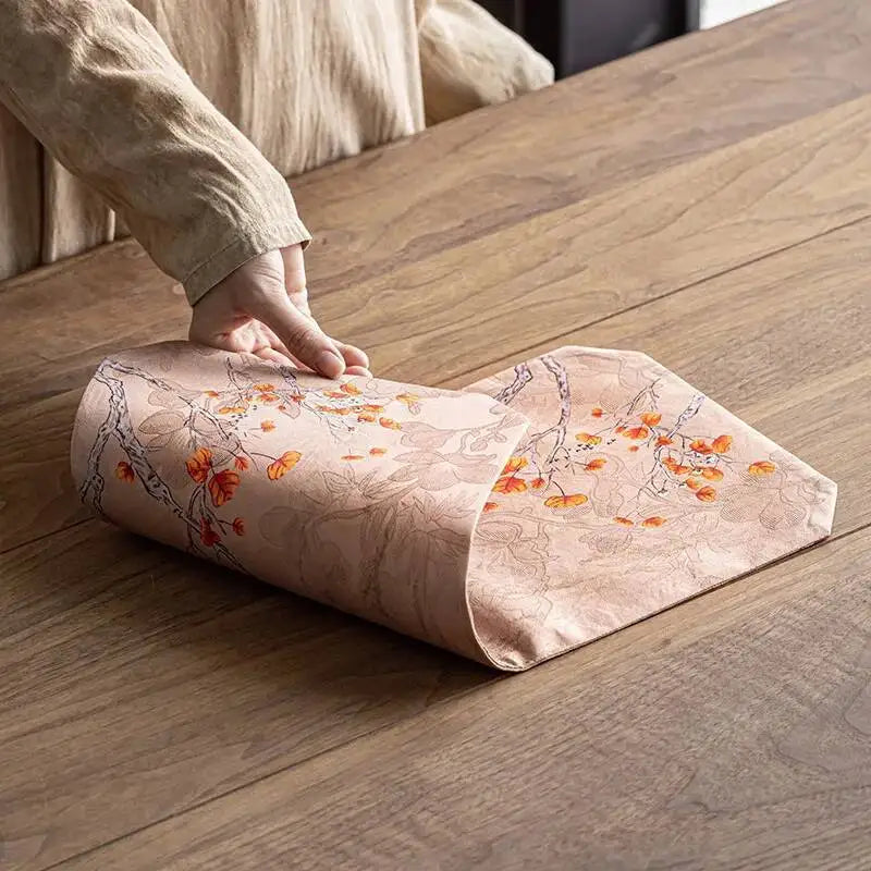 Chinese Zen Style Small Tea Table Mat Heat Insulation Waterproof Cloth Mat Chinese Style Silk Fabric Double-sided Dry Oasis Select
