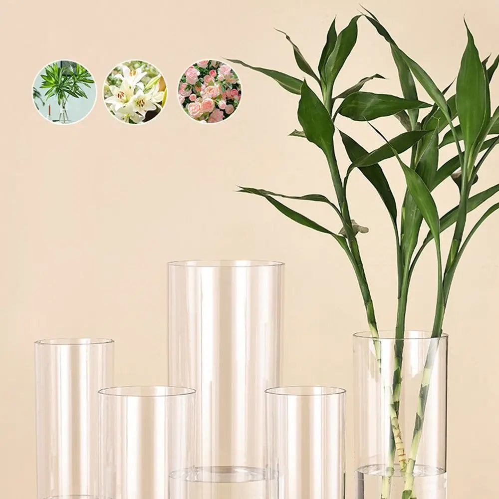 Clear Acrylic Cylinder Vase – Shatterproof Flower & Candle Display
