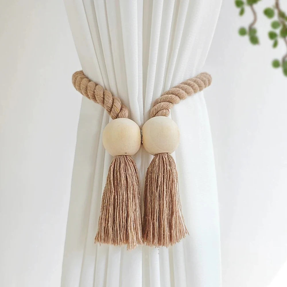 1PC Simple Fringe Beaded Curtain Strap No Punch Magnetic Adjustable Home Curtain Accessories Oasis Select Brown 1 PC