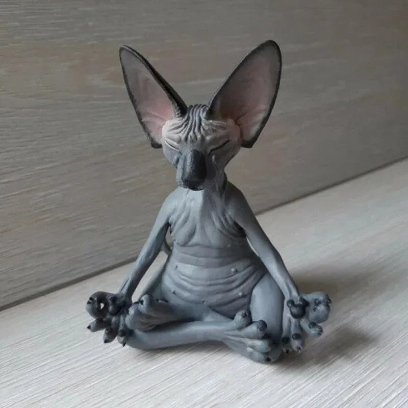 Meditating Hairless Cat Figurine Yoga Sphynx Animal Statue Relax Style Mini Ornament for Desk Living Room Decoration Oasis Select